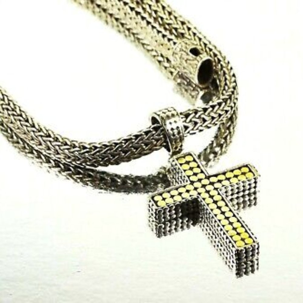 JOHN HARDY Sterling Silver 18K Gold Cross Reversible Pendant & Chain Necklace